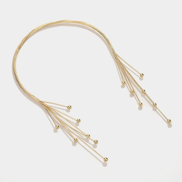 Gold Modern Abstract Metal Ball Tip Tassel Branch Twig Choker Necklace Set - Picture 2 of 3